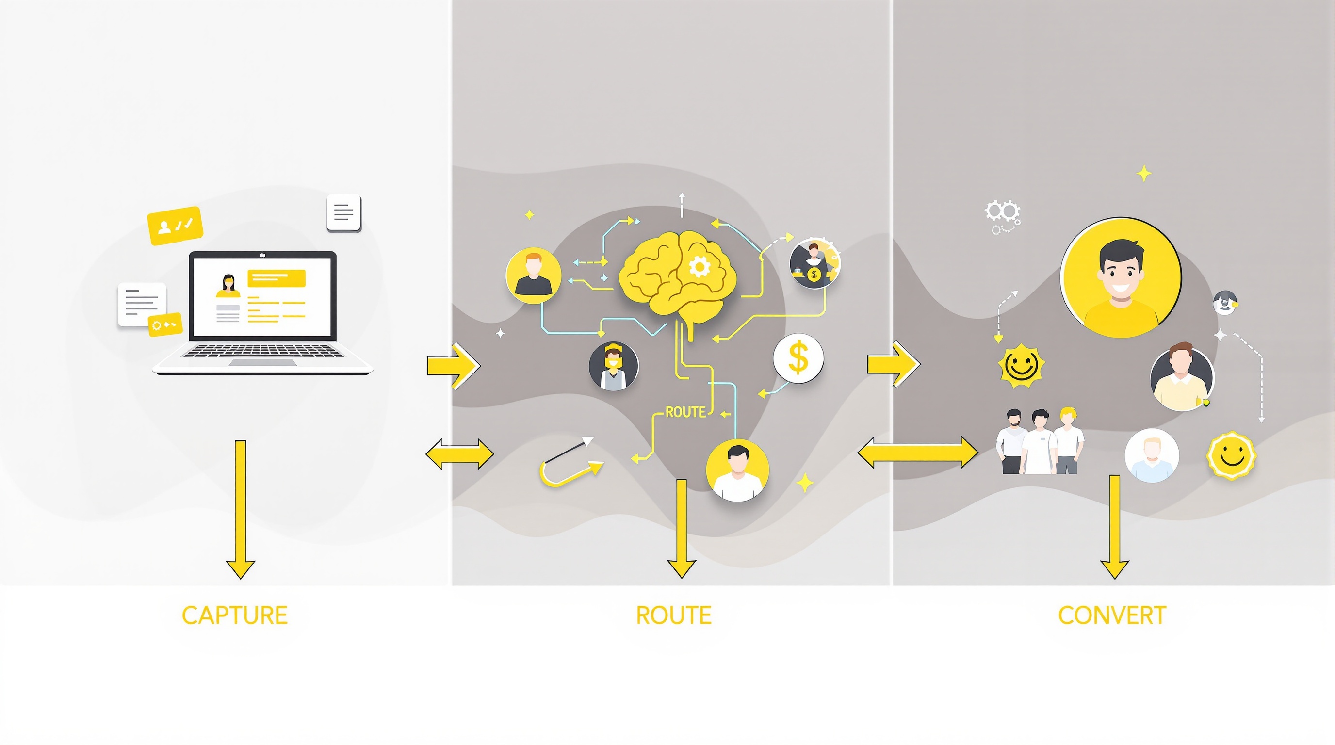 Lead management workflow: Capture leads through forms, route to sales reps, and convert to customers automatically